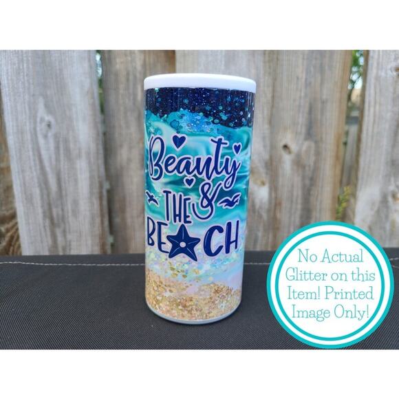 Beauty & The Beach Skinny Can Cooler / Hard Surface Slim Can Holder - Picture 1 of 9